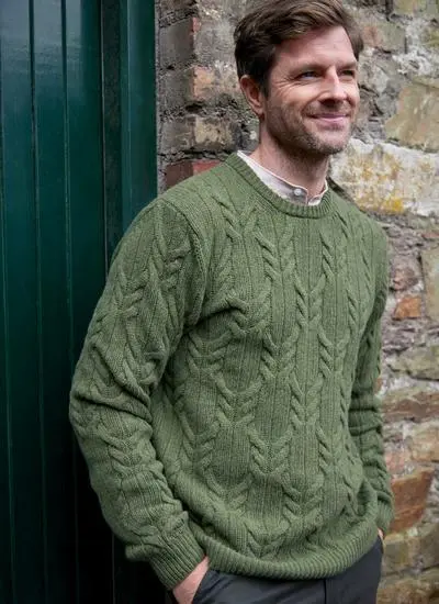 Donegal Fleck Cable Crew Neck Sweater